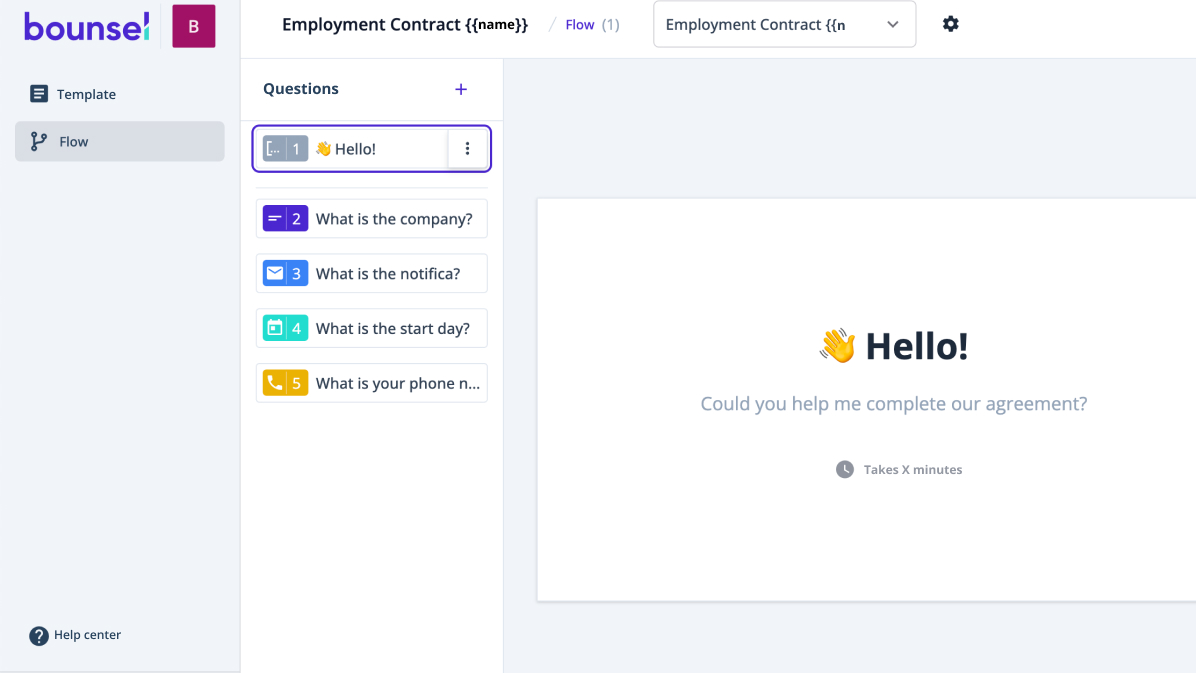 screenshot of Bounsel Flow
